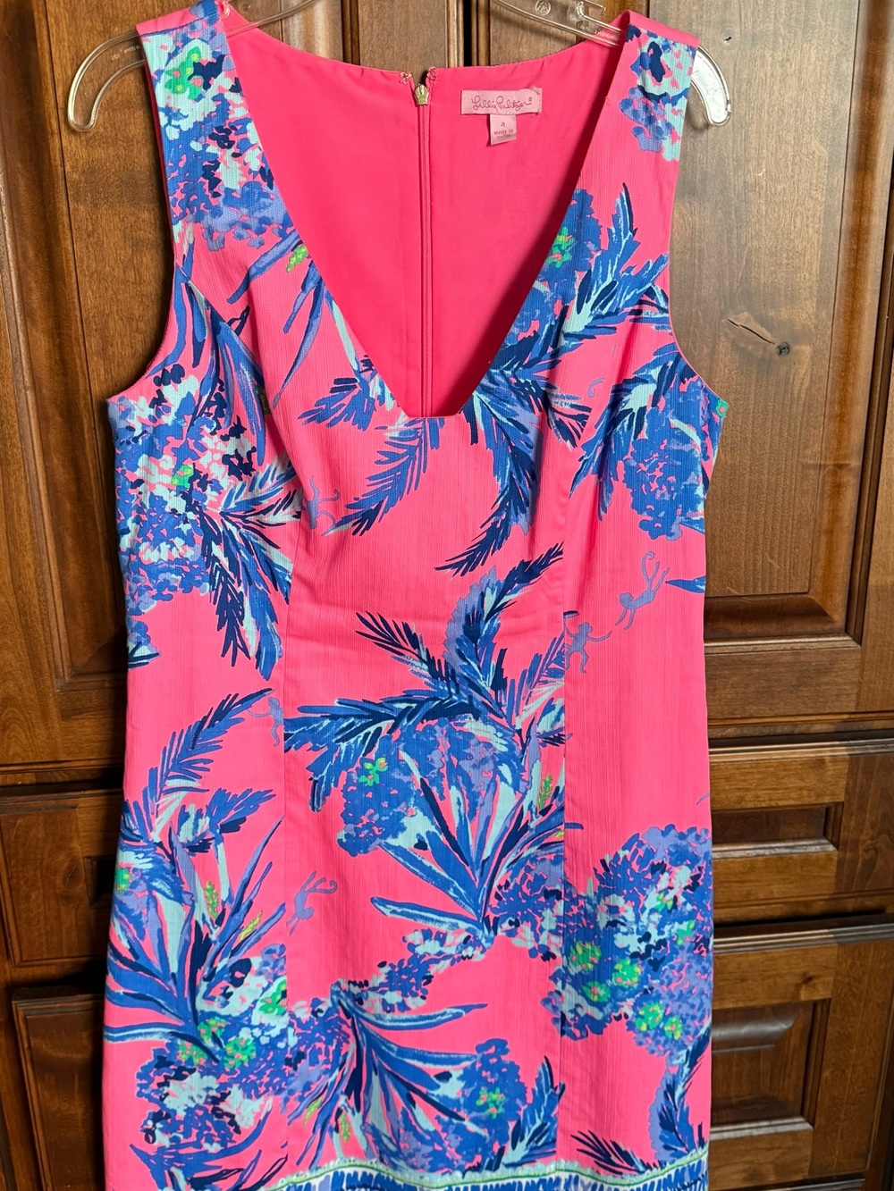 Lilly Pulitzer Hot Pink Tropical V-Neck Shift Dress